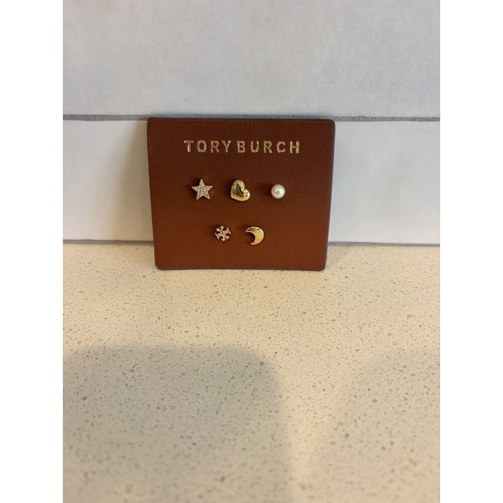 Tory Burch Holiday Charm  set of 5 Stud Earring Set NEW Womens Gold jewelry